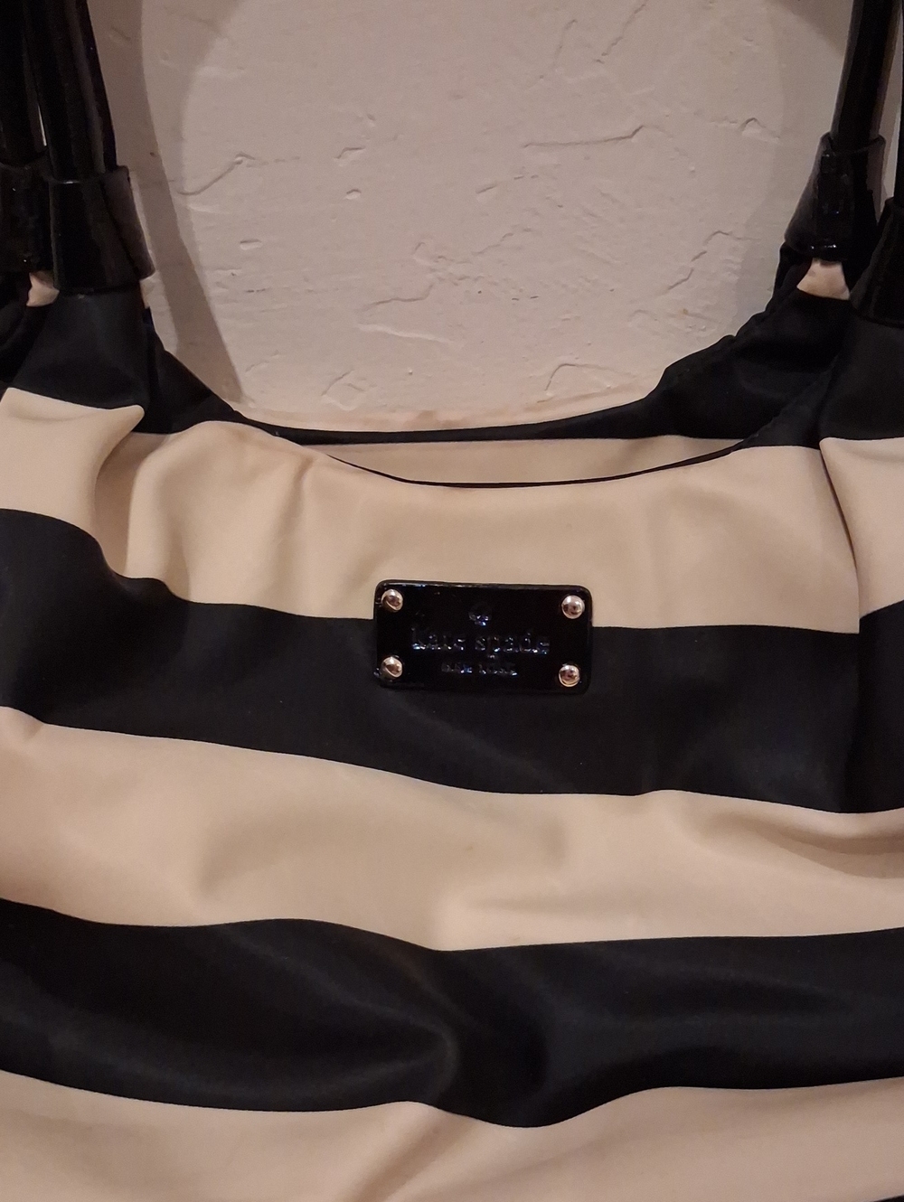kate spade Black and Cream Striped Shoulder Tote